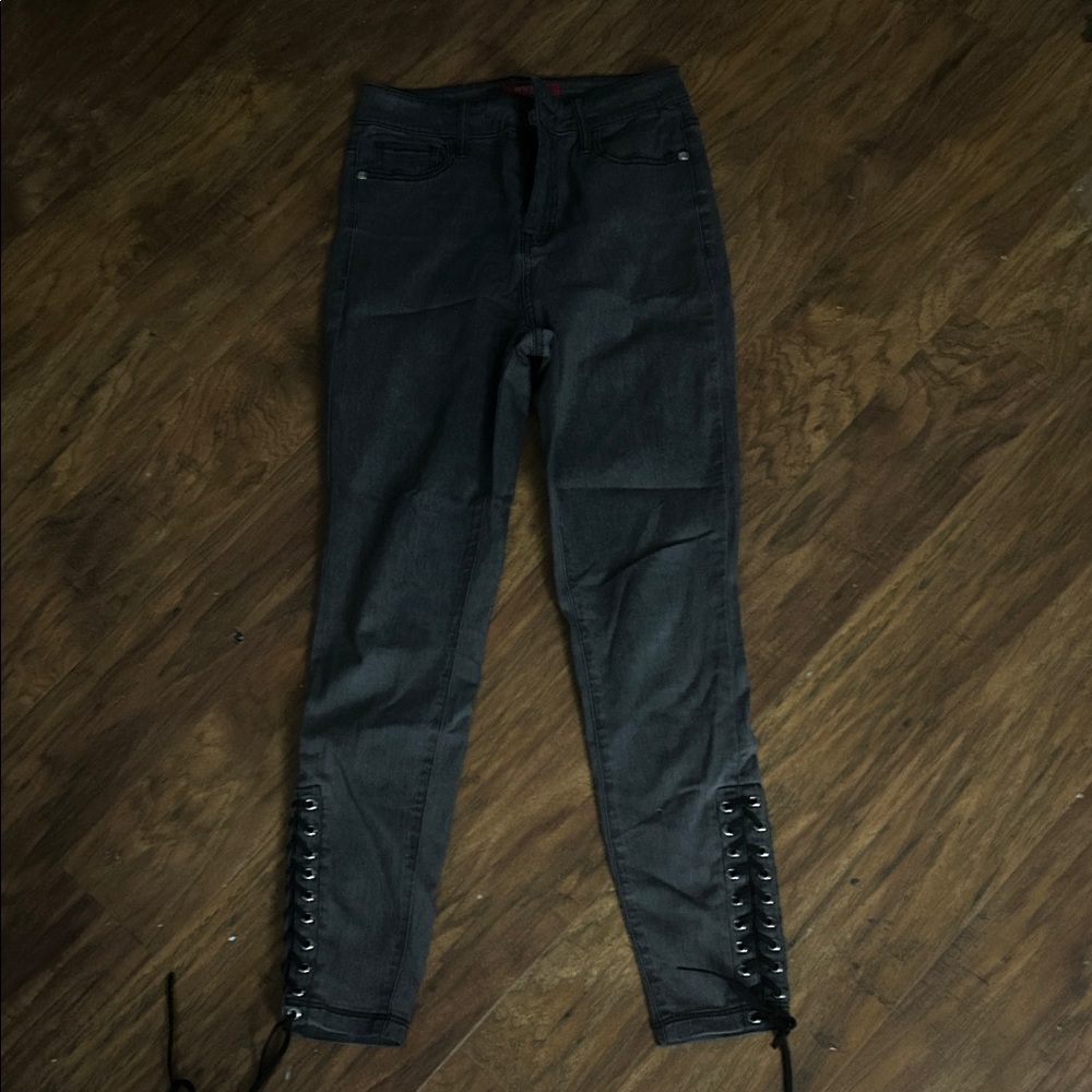 Guess Women's Dark Gray Lace-Up Straight Leg Jeans